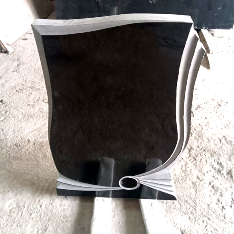 Absolute black granite carved grave upright headstone