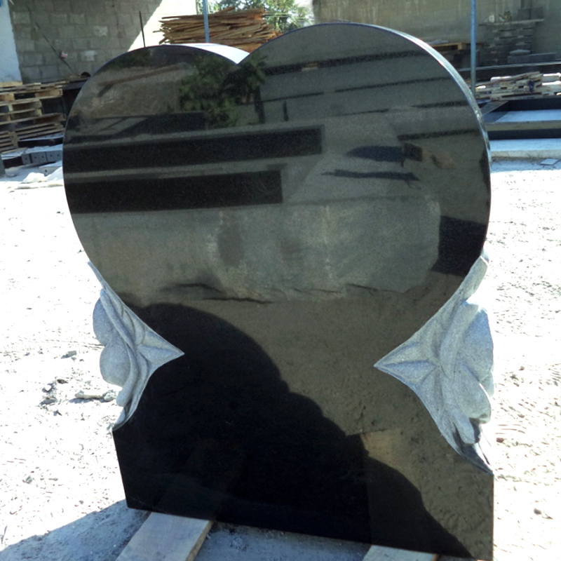 Absolute black granite heart shaped monument